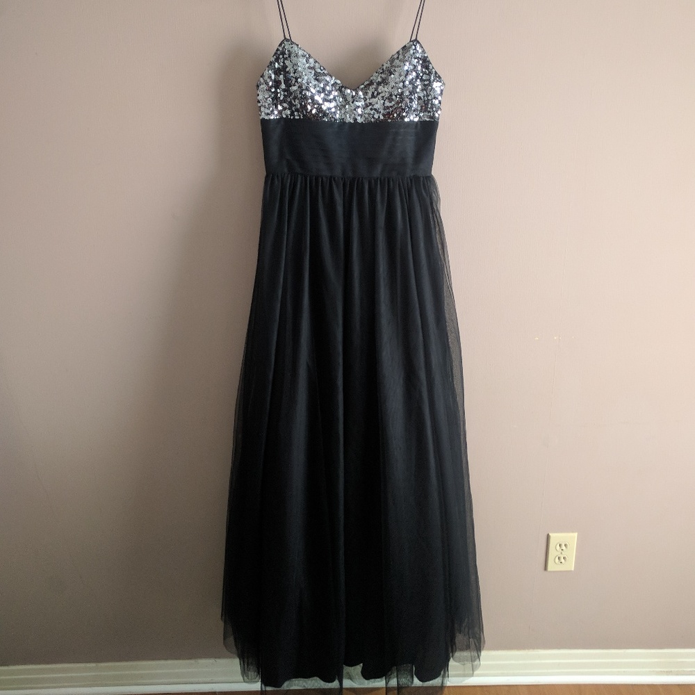 Adrianna Papell Sz 6 Black Sequin Tulle Skirt Gown